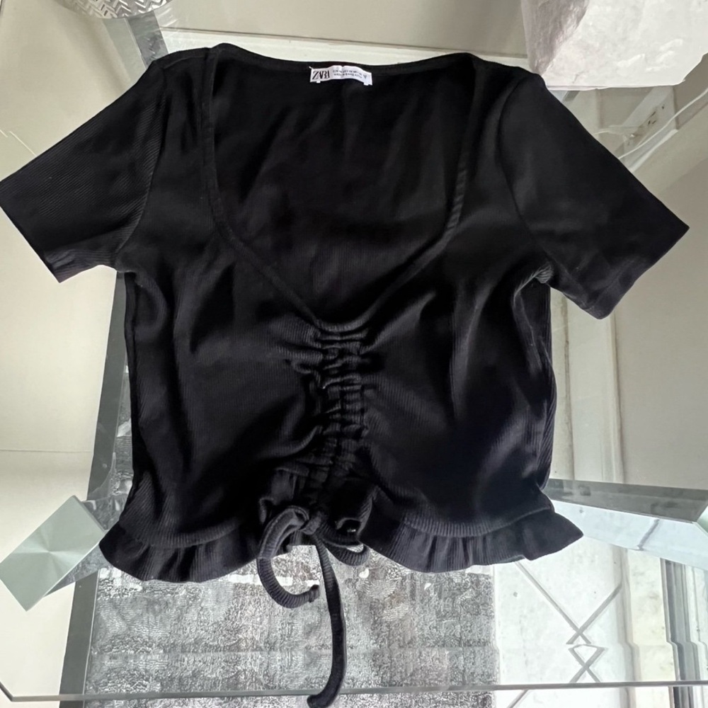 NWOT Zara Black Front Ruched Cropped Top